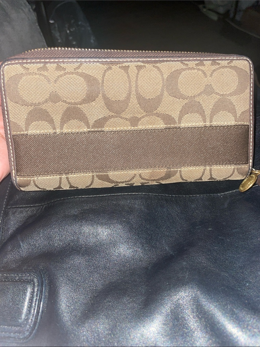 Coach Legacy Stripe Logo Accordion Zip Around
